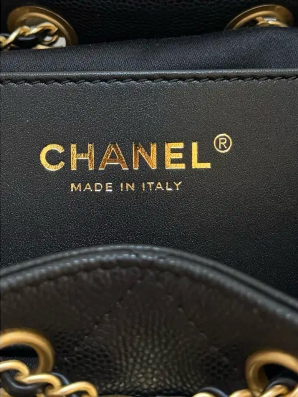 CHANEL 25 Black Caviar Quilted Shoulder Bag with Gold Chain Hardware